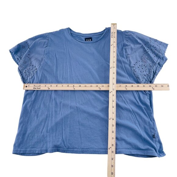 Gap Blue Eyelet Sleeve XXL Womens Cotton Modal Top - Picture 4 of 5